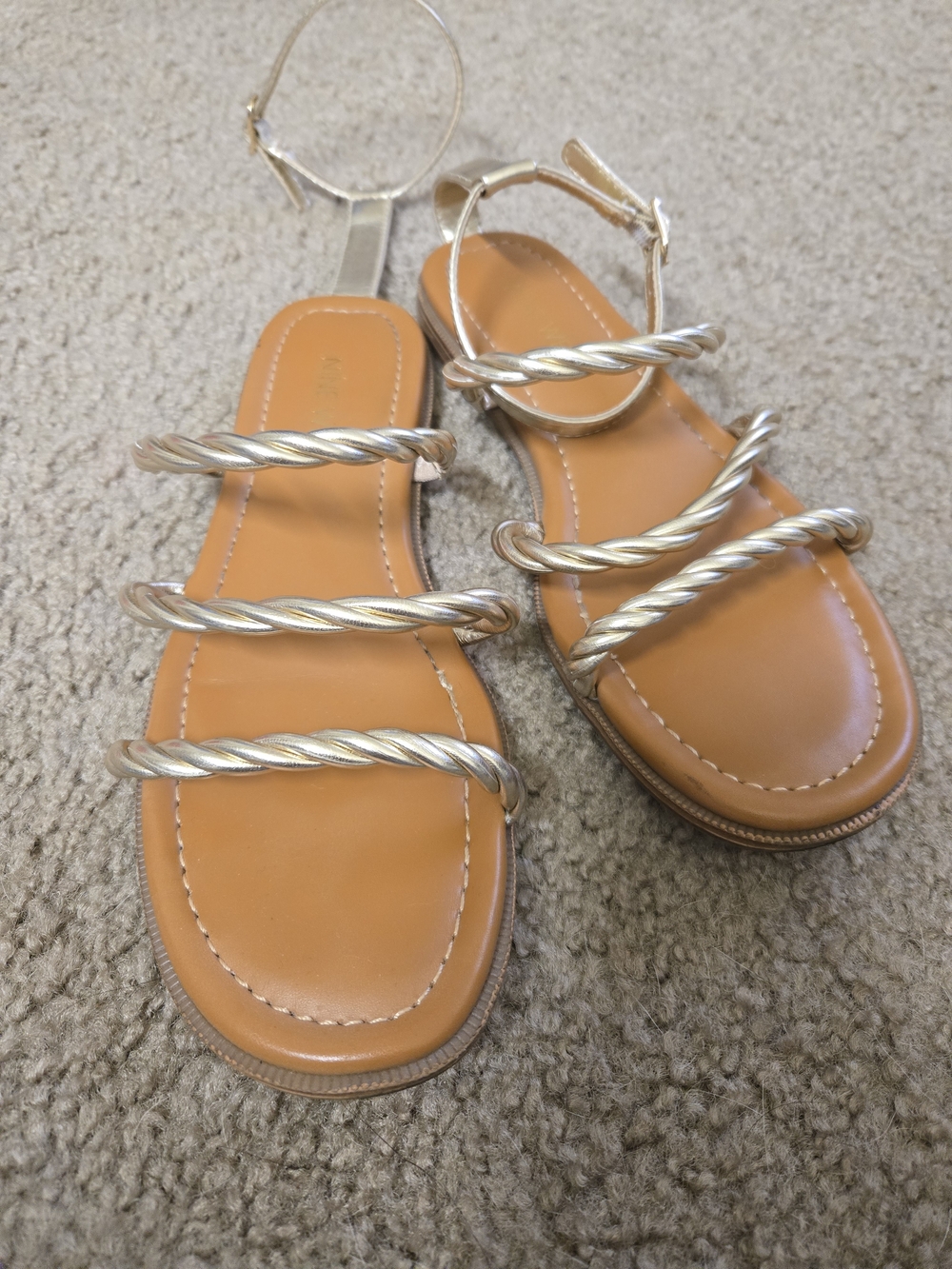 Nine West Gold Twisted-Strap Tan Footbed Sandals